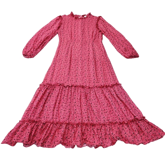 RIXO Monet Pink/Black Floral Silk Cotton Maxi Dress Long Sleeves Summer Size S‎ - Picture 3 of 13